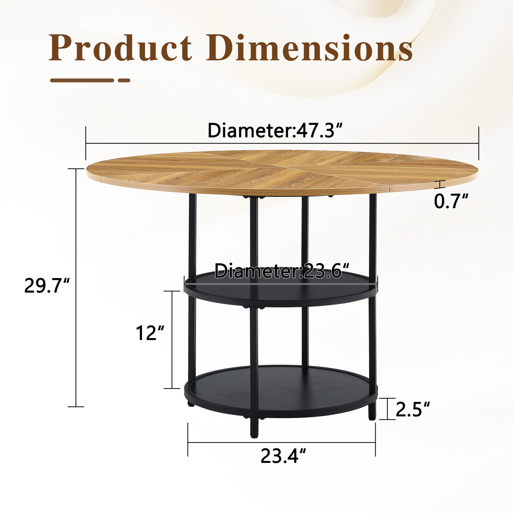 47.3-inch Modern Circular Dining Table - Double Layer Storage, Black & Wood