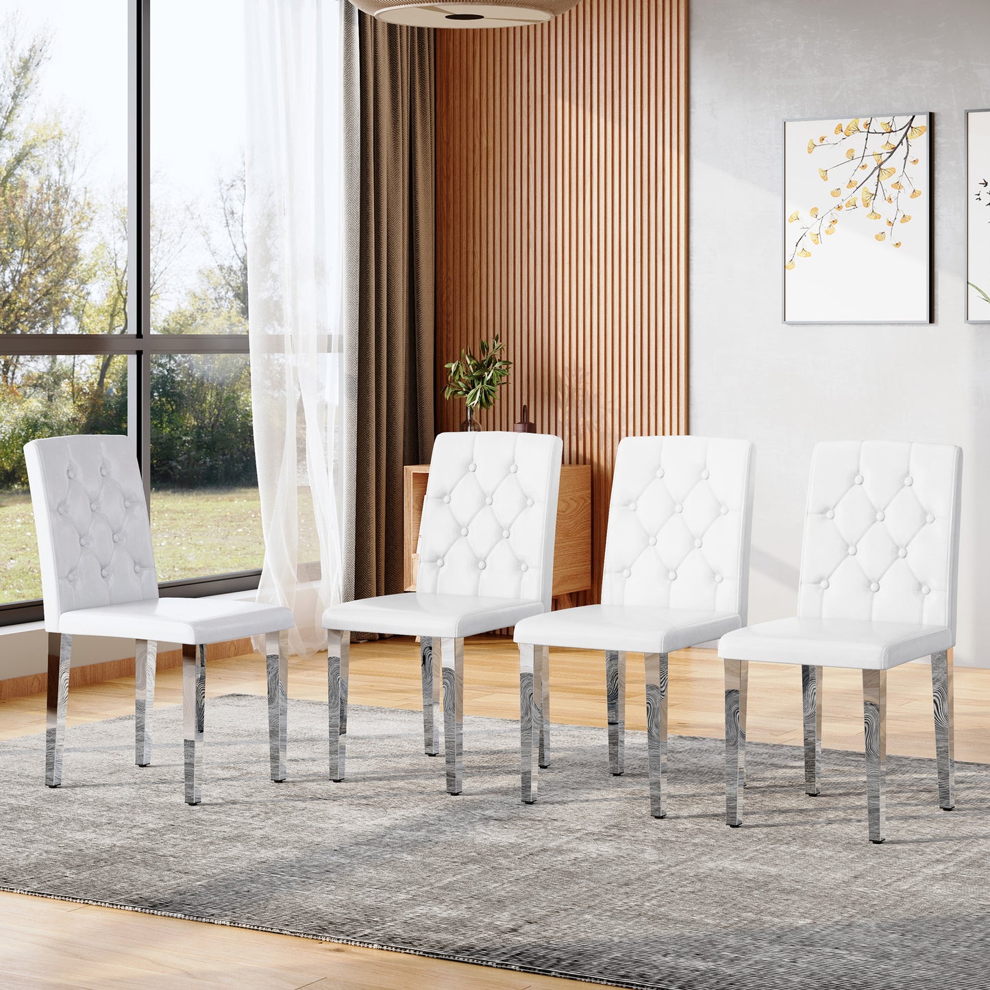 White Silver PU Leather Dining Chairs for Restaurant Seating