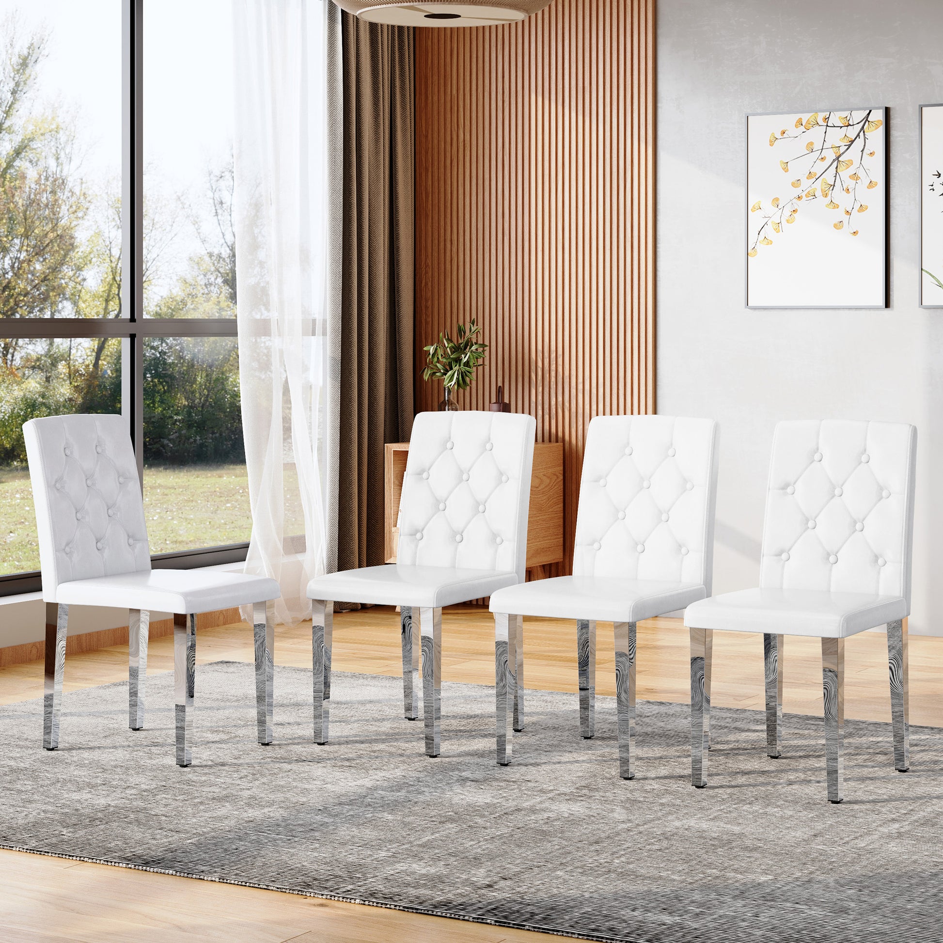White Silver PU Leather Dining Chairs for Restaurant Seating