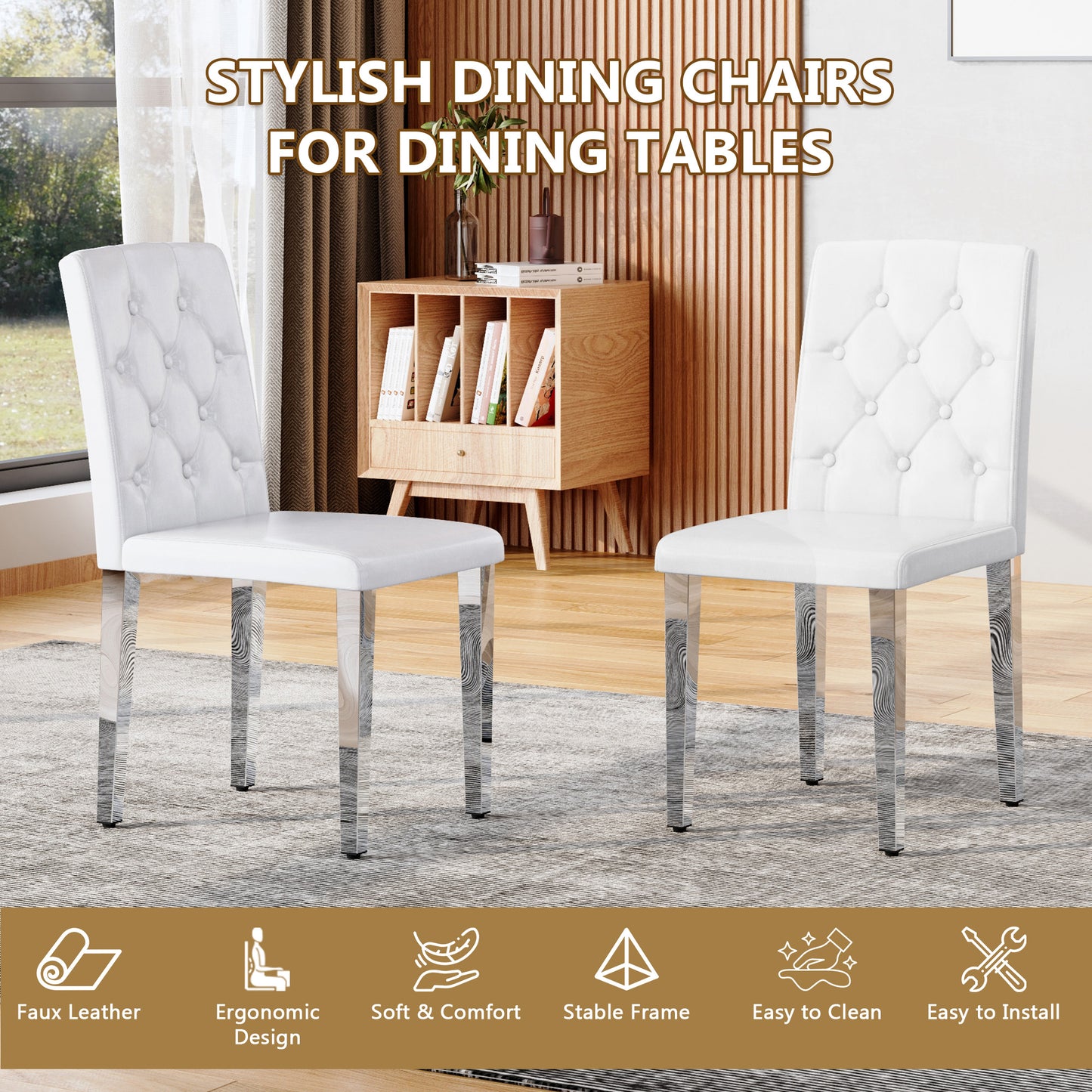 White Silver PU Leather Dining Chairs for Restaurant Seating