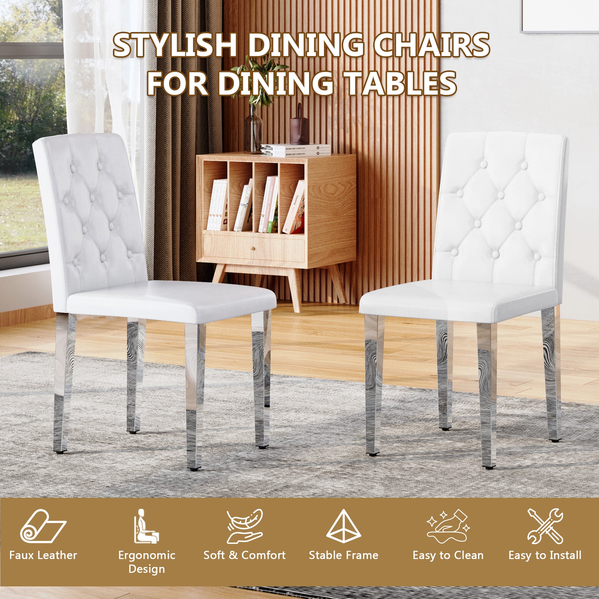 White Silver PU Leather Dining Chairs for Restaurant Seating