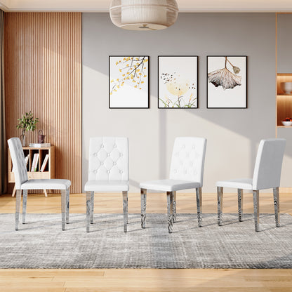 4-pack white PU dining chairs: ergonomic buckle backrest, 35 inches high, silver metal legs,Combines Comfort and Texture.Perfectly suitable for family dining rooms,hotel banquet halls,etc.W1151P295715
