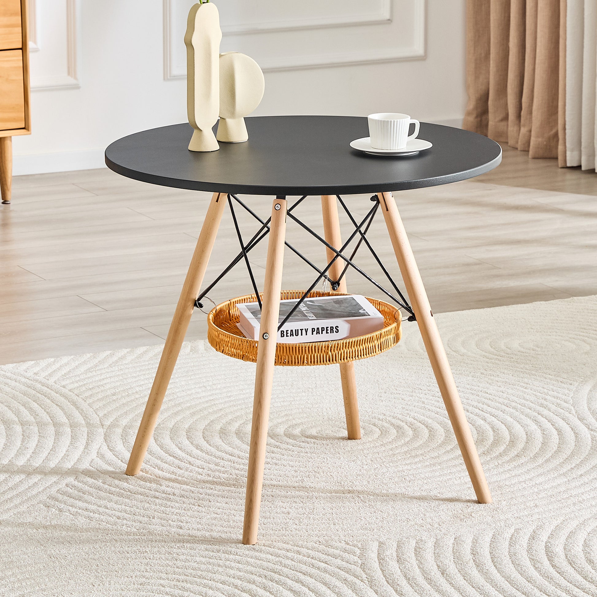 31.5 Inch Round Dining Table - Black MDF Wood for Dining Room