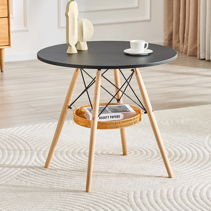 31.5 Inch Round Dining Table - Black MDF Wood for Dining Room