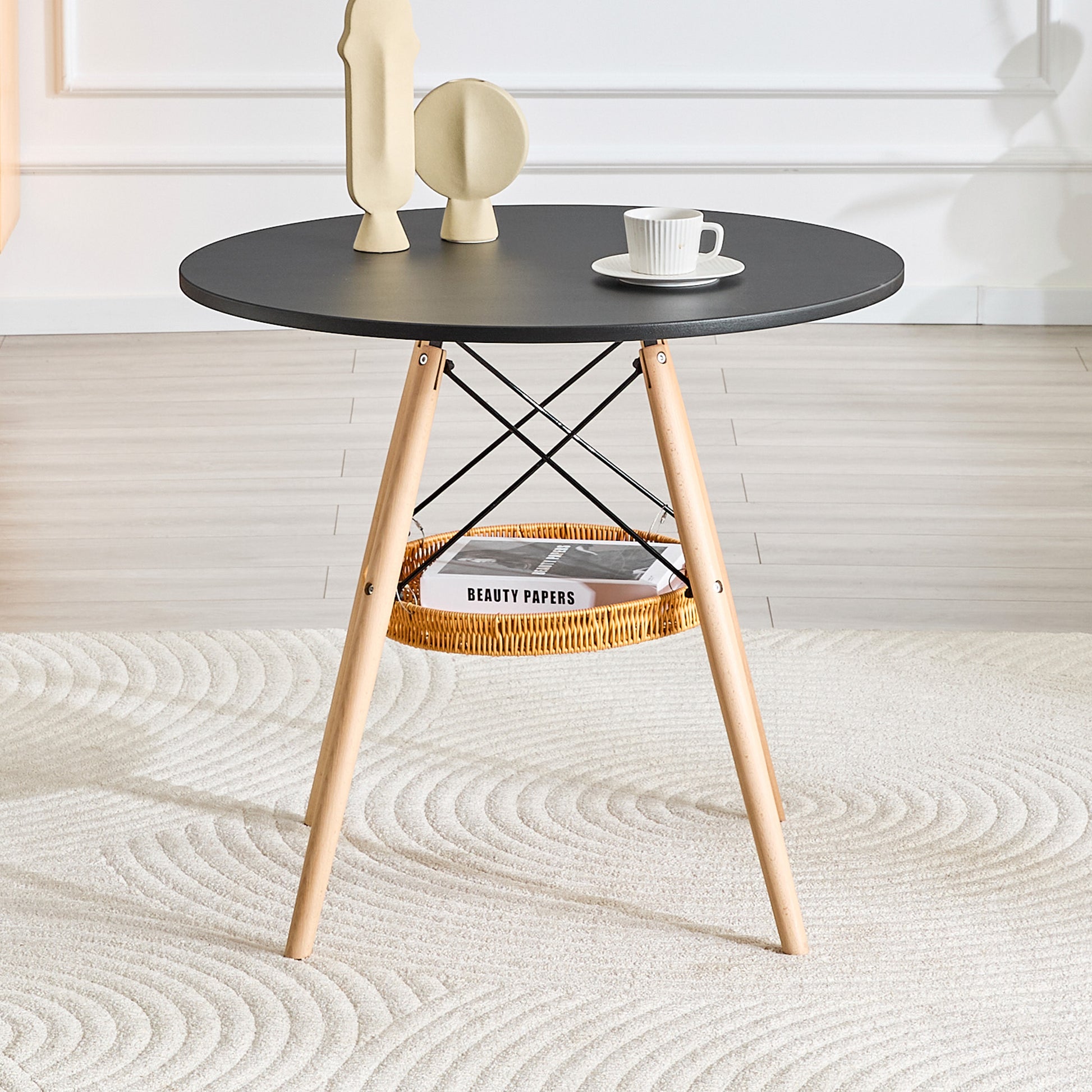 31.5 Inch Round Dining Table - Black MDF Wood for Dining Room