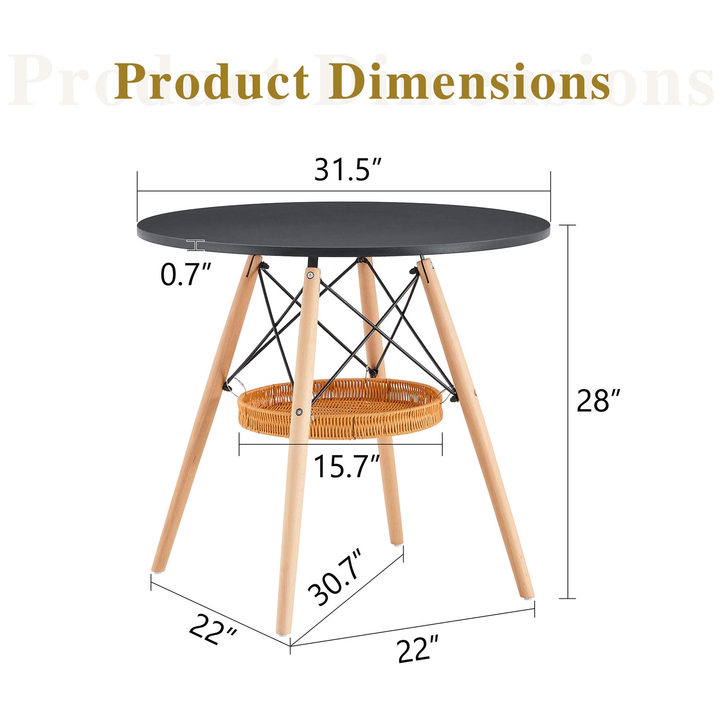 31.5 Inch Round Dining Table - Black MDF Wood for Dining Room