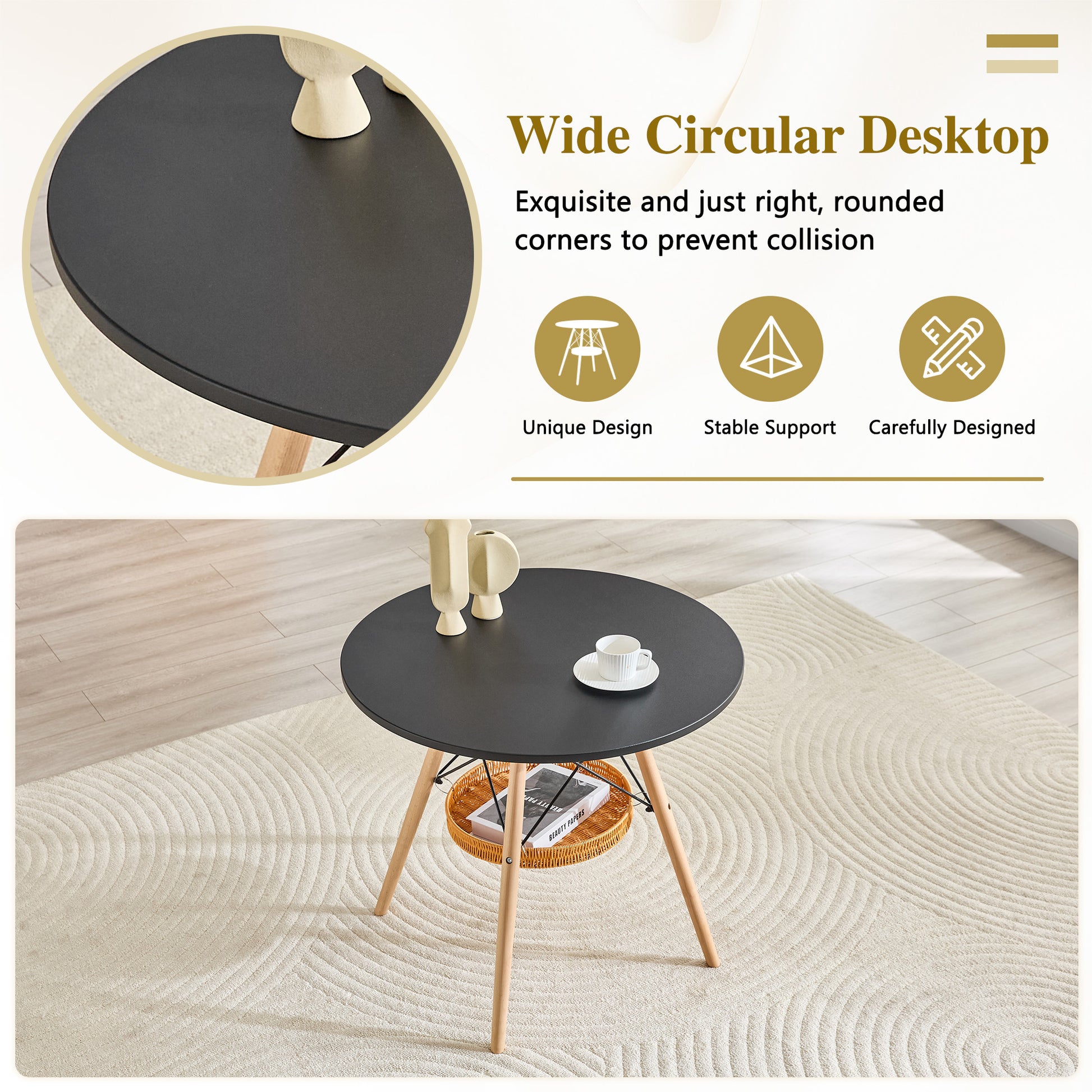 31.5 Inch Round Dining Table - Black MDF Wood for Dining Room