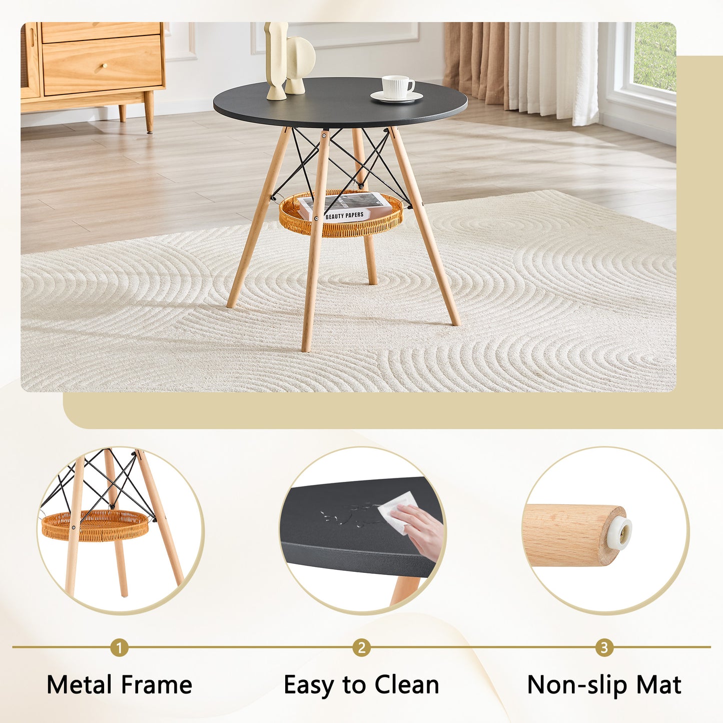 31.5 Inch Round Dining Table - Black MDF Wood for Dining Room