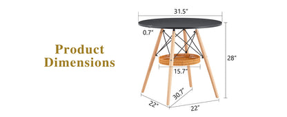 31.5 Inch Round Dining Table - Black MDF Wood for Dining Room