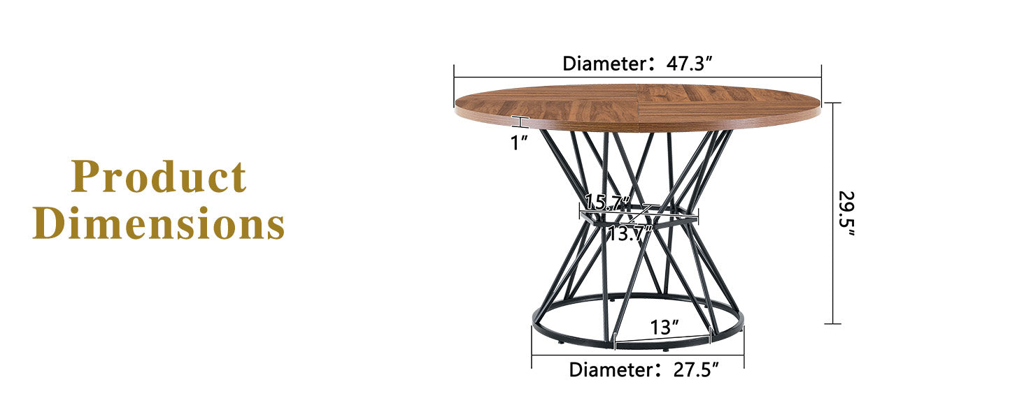 47 Inch Black Walnut Dining Table - Modern Industrial Style