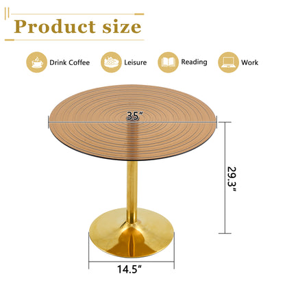 35 Inch Brown Ring Glass Dining Table - Gold Metal Frame for Dining Room