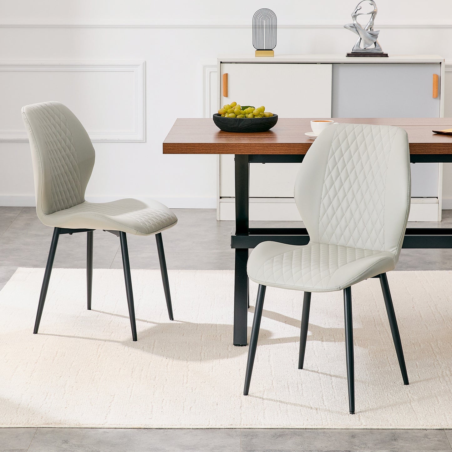 Light Gray Diamond Quilted Dining Chairs - Set of 4 for Dining Room