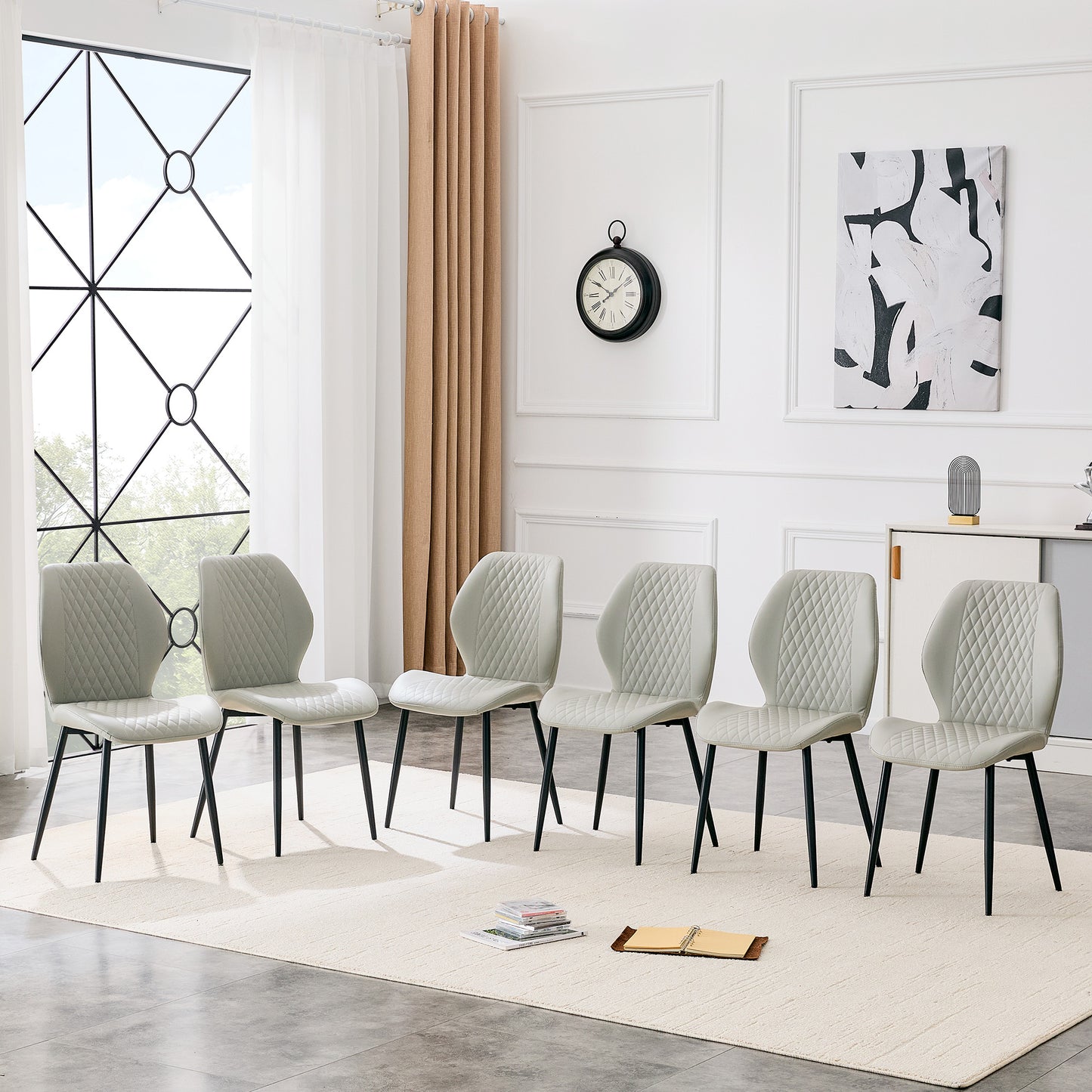 Light Gray Diamond Quilted Dining Chairs - Set of 4 for Dining Room