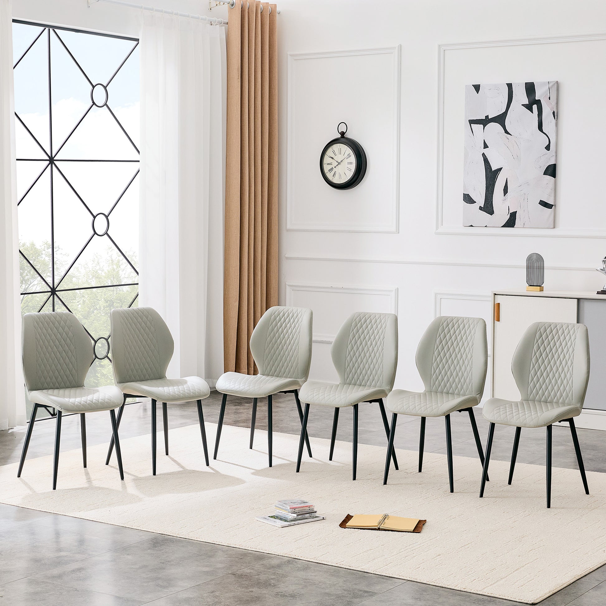 Light Gray Diamond Quilted Dining Chairs - Set of 4 for Dining Room