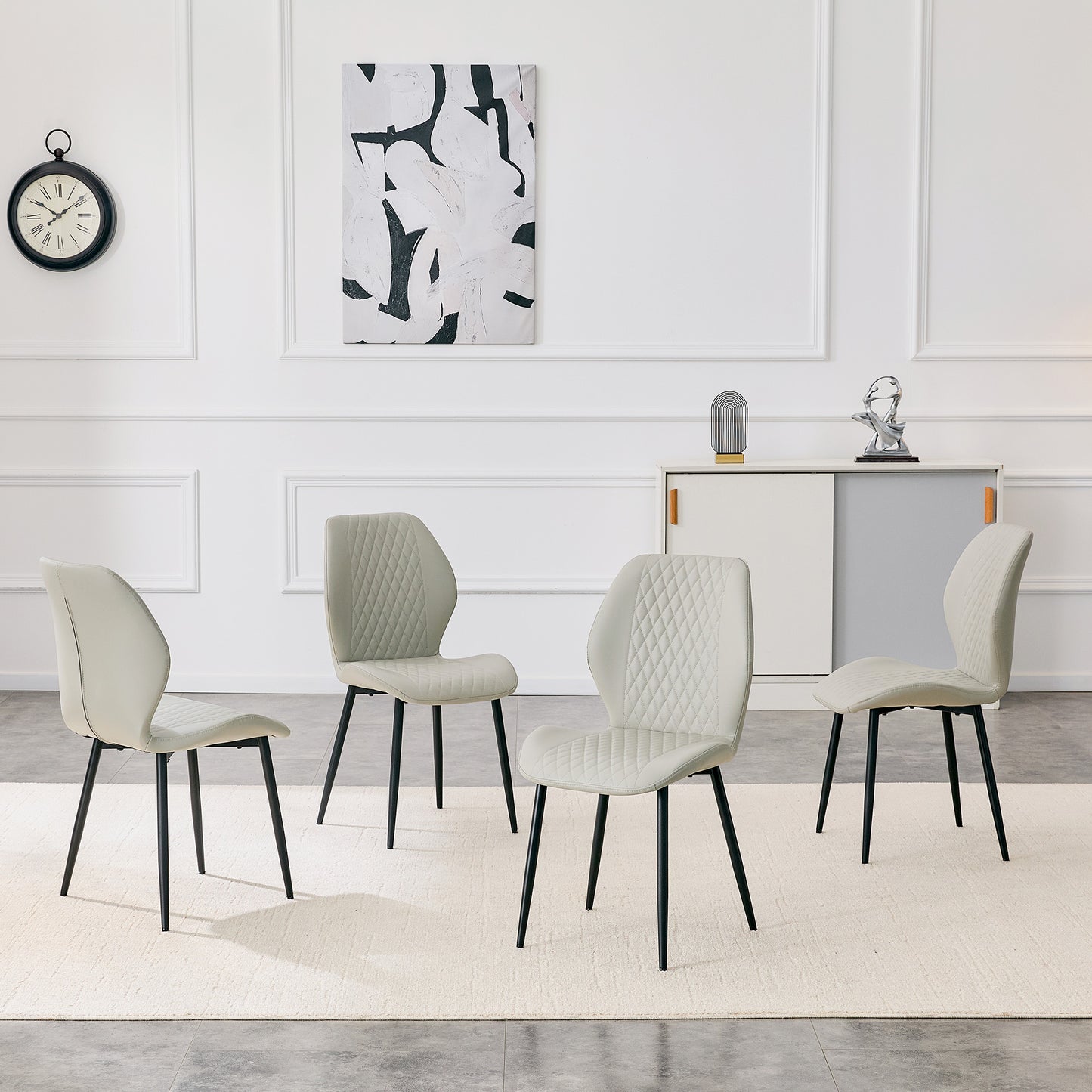 Light Gray Diamond Quilted Dining Chairs - Set of 4 for Dining Room