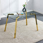 Modern minimalist style rectangular glass dining table with tempered glass tabletop and golden metal legs, suitable for kitchen, dining room, and living room, 51 " * 31.5 " * 29.5 "   1123