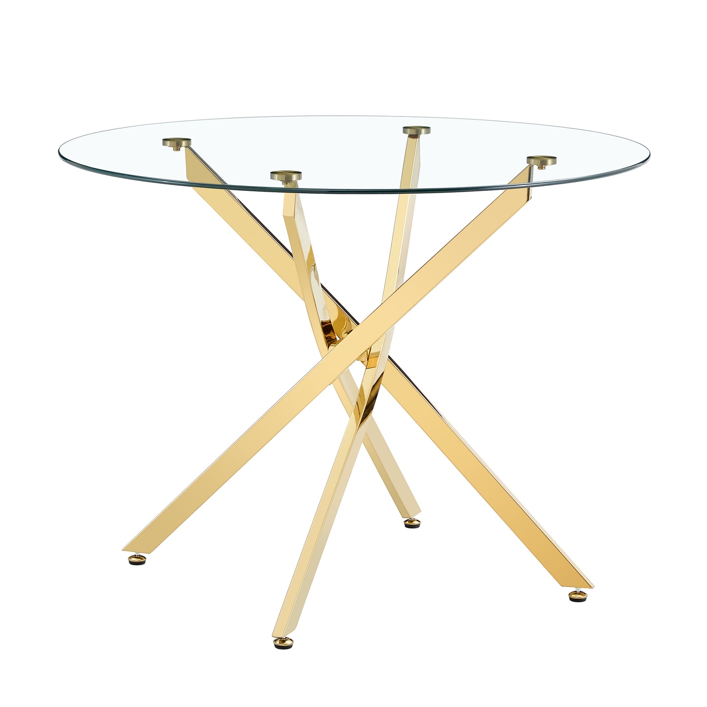 Round glass dining table suitable for 2-4 people: diameter 39 inches,Modern minimalist style round transparent tempered glass table,metal table legs, suitable for kitchen, dining room and living room.