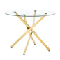 Round glass dining table suitable for 2-4 people: diameter 39 inches,Modern minimalist style round transparent tempered glass table,metal table legs, suitable for kitchen, dining room and living room.