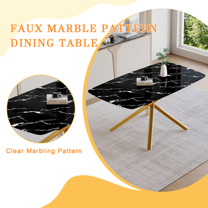 63" Black Marble Dining Table - Golden Metal Legs