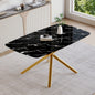 63"x35.4" Luxurious Black Marble-Patterned Tempered Glass Dining Table.Single Fork Golden Metal Table Legs.Tempered Glass Table Top,Golden Metal Leg.Make it Adaptable To Various Decoration Styles.