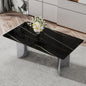 Modern minimalist dining table. The black imitation marble glass desktop is equipped with silver metal legs. Suitable for restaurants and living rooms 71 "* 39.3" * 29.5 ".W1151S00581