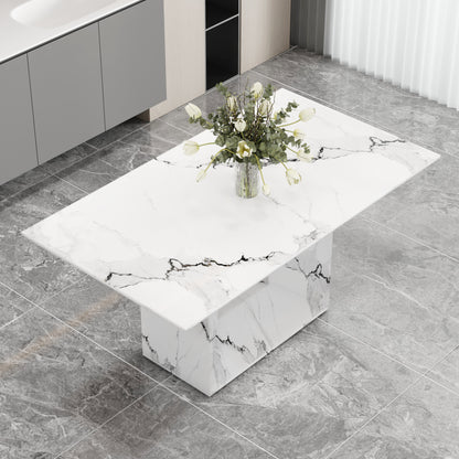 White Marble Pattern Dining Table MDF for Kitchen & Dining Rooms
