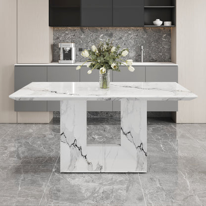 White Marble Pattern Dining Table MDF for Kitchen & Dining Rooms