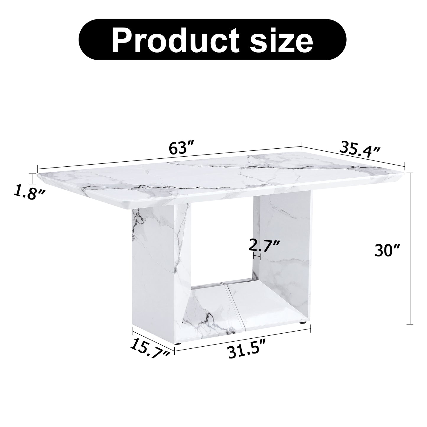 White Marble Pattern Dining Table MDF for Kitchen & Dining Rooms