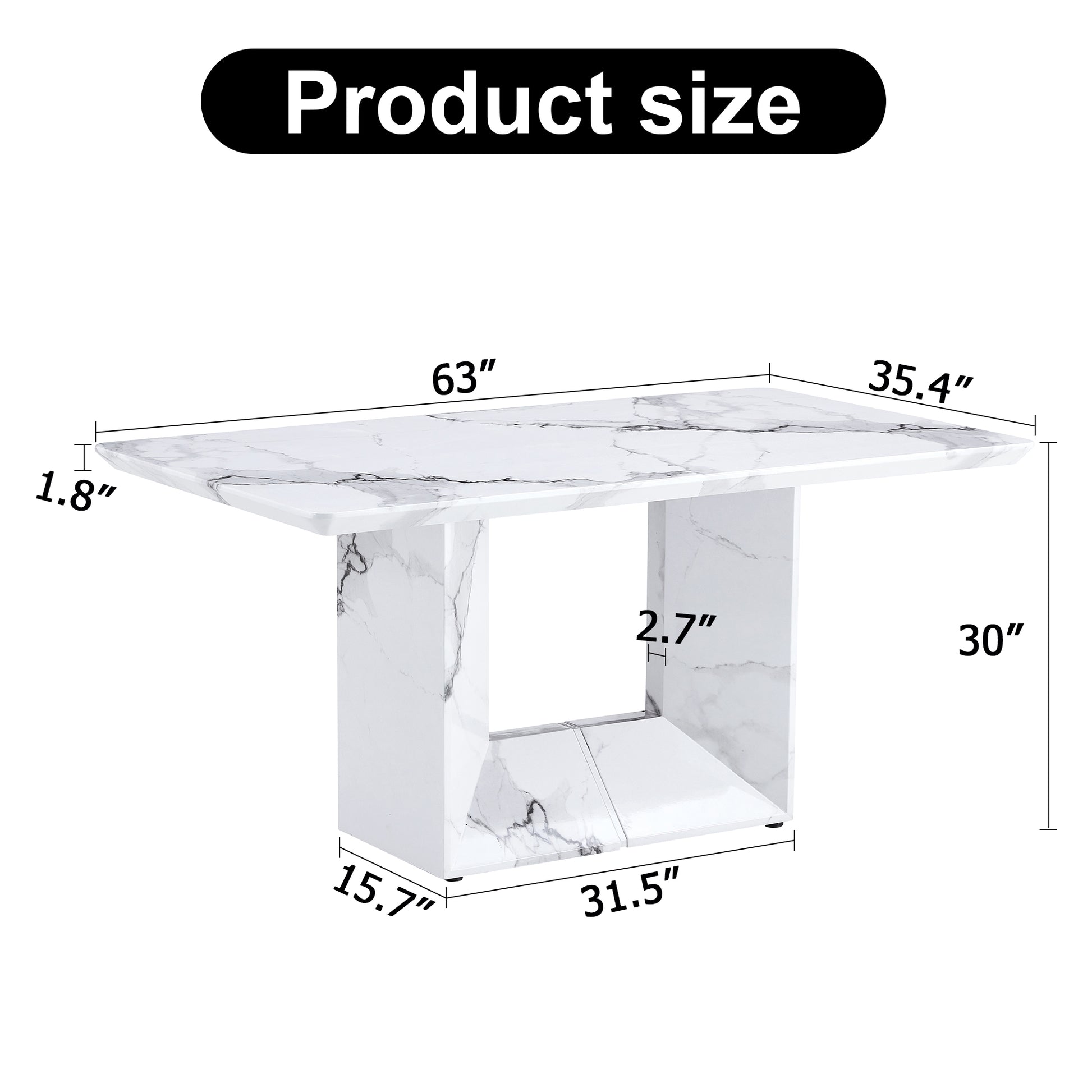 White Marble Pattern Dining Table MDF for Kitchen & Dining Rooms