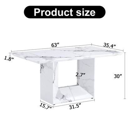 White Marble Pattern Dining Table MDF for Kitchen & Dining Rooms
