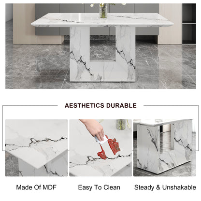 White Marble Pattern Dining Table MDF for Kitchen & Dining Rooms