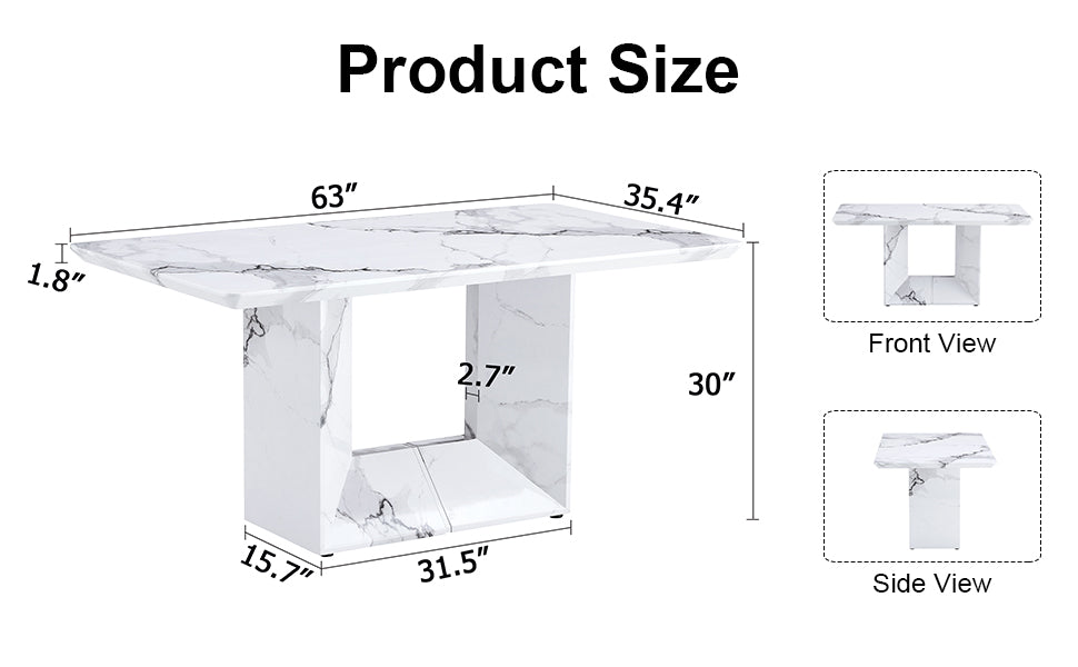 White Marble Pattern Dining Table MDF for Kitchen & Dining Rooms