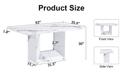 White Marble Pattern Dining Table MDF for Kitchen & Dining Rooms