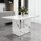 A simple dining table now. A white marble patterned dining table. Suitable for kitchen and living room, can accommodate 4-6 people.63"*35.4"*30" .W1151S00668