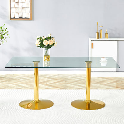 Gold Glass Dining Table with Metal Legs, 71x35.4 inch