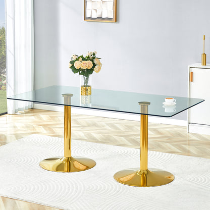 Gold Glass Dining Table with Metal Legs, 71x35.4 inch