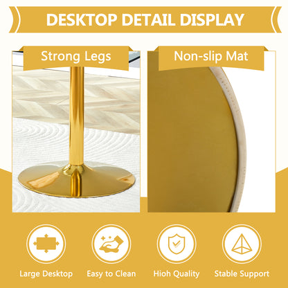 Gold Glass Dining Table with Metal Legs, 71x35.4 inch