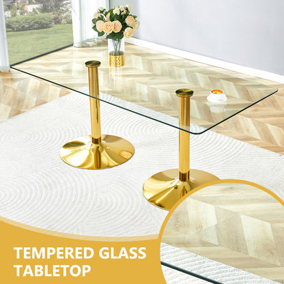 Gold Glass Dining Table with Metal Legs, 71x35.4 inch