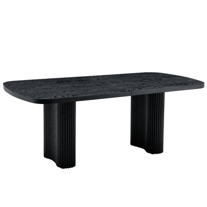 78.7 * 39.3 inch Black MDF dining table - Roman column support, an elegant choice for modern home decor. A new choice for aesthetics.