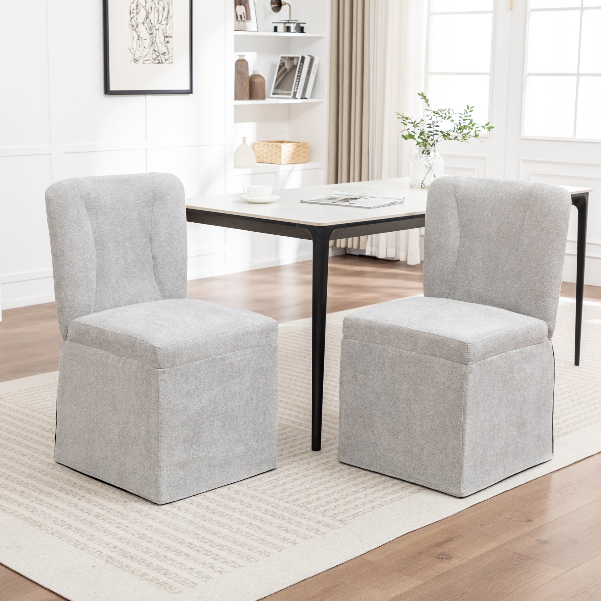 Linen Dining Chairs, Modern Fabric Side Chairs for Dining Room and Kitchen, with Padded Seat and Backrest, Upholstered Armless Chairs for Living Room, Set of 2 (Gray)