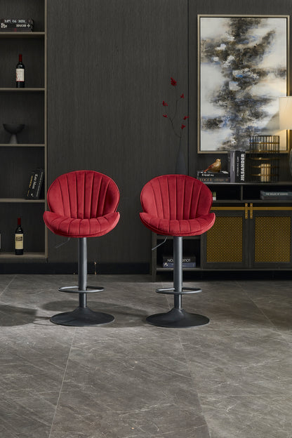 Red Fabric Bar Stools Set of 2 for Kitchen and Dining Room Seating