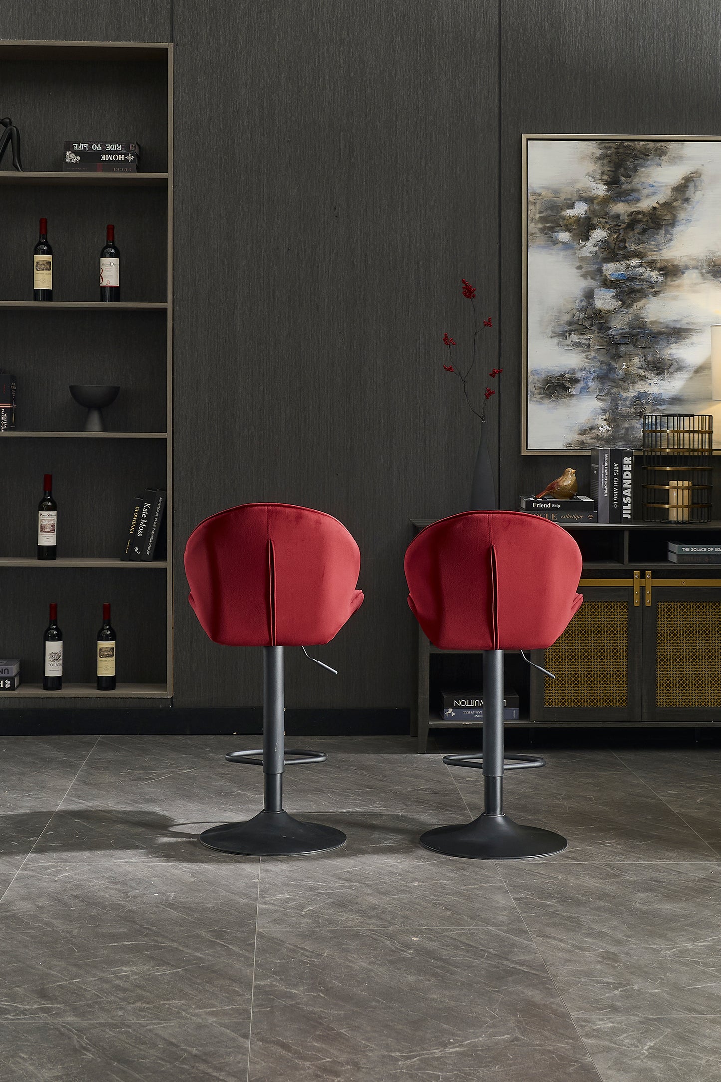 Red Fabric Bar Stools Set of 2 for Kitchen and Dining Room Seating