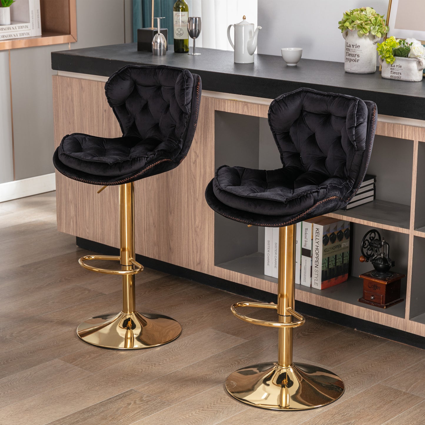 Black Bar Stools Set of 2 - Adjustable Height
