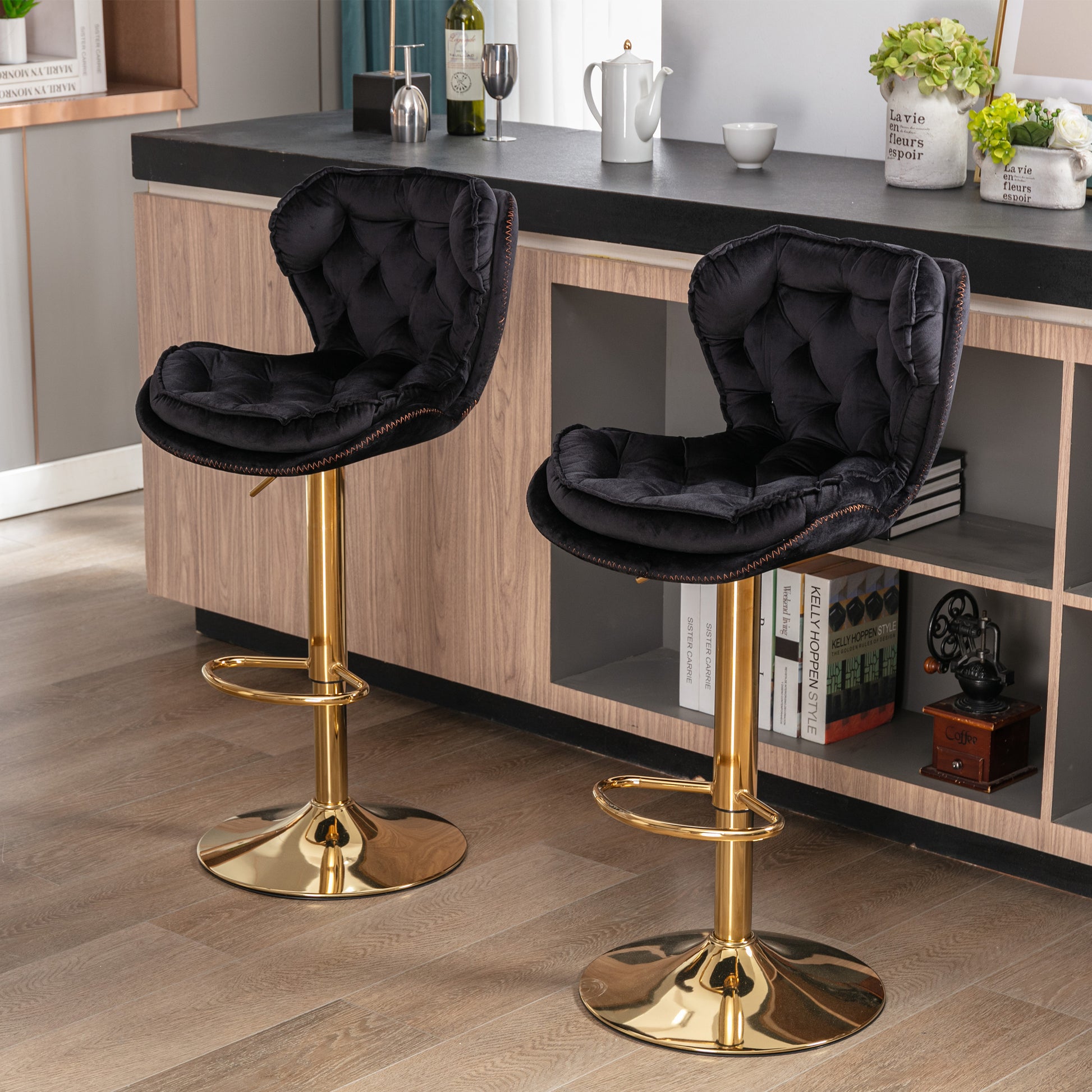 Black Bar Stools Set of 2 - Adjustable Height