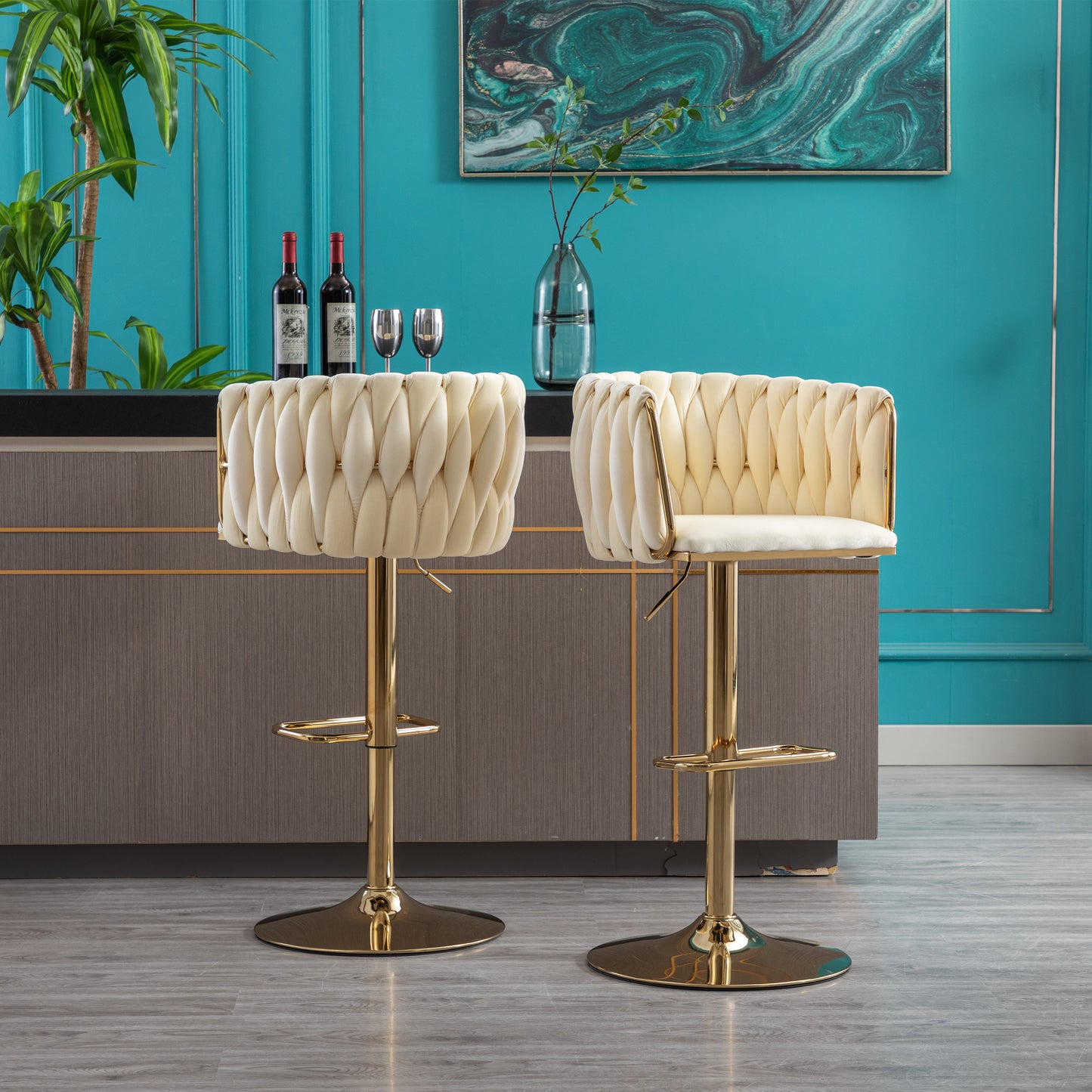 Ivory Bar Stools Set of 2 - Modern Metal Bar Chairs
