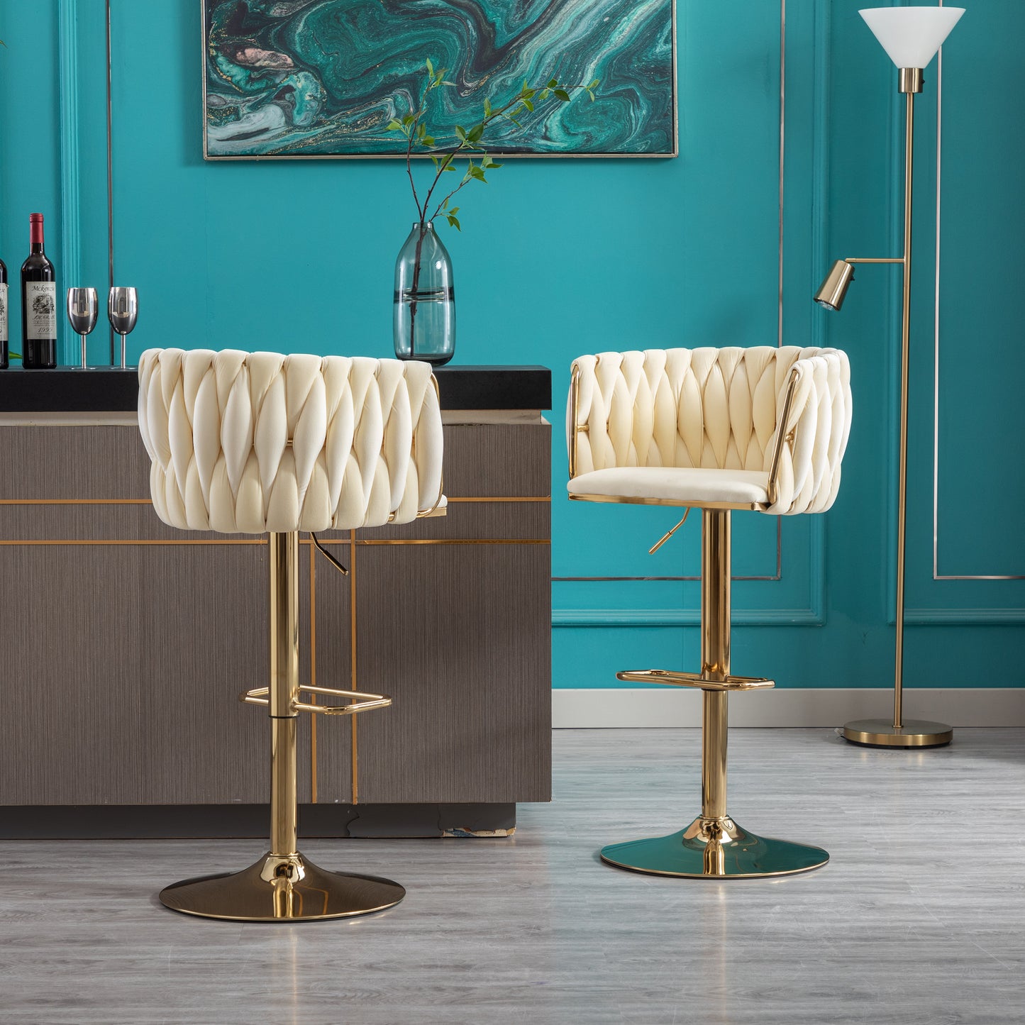 Ivory Bar Stools Set of 2 - Modern Metal Bar Chairs