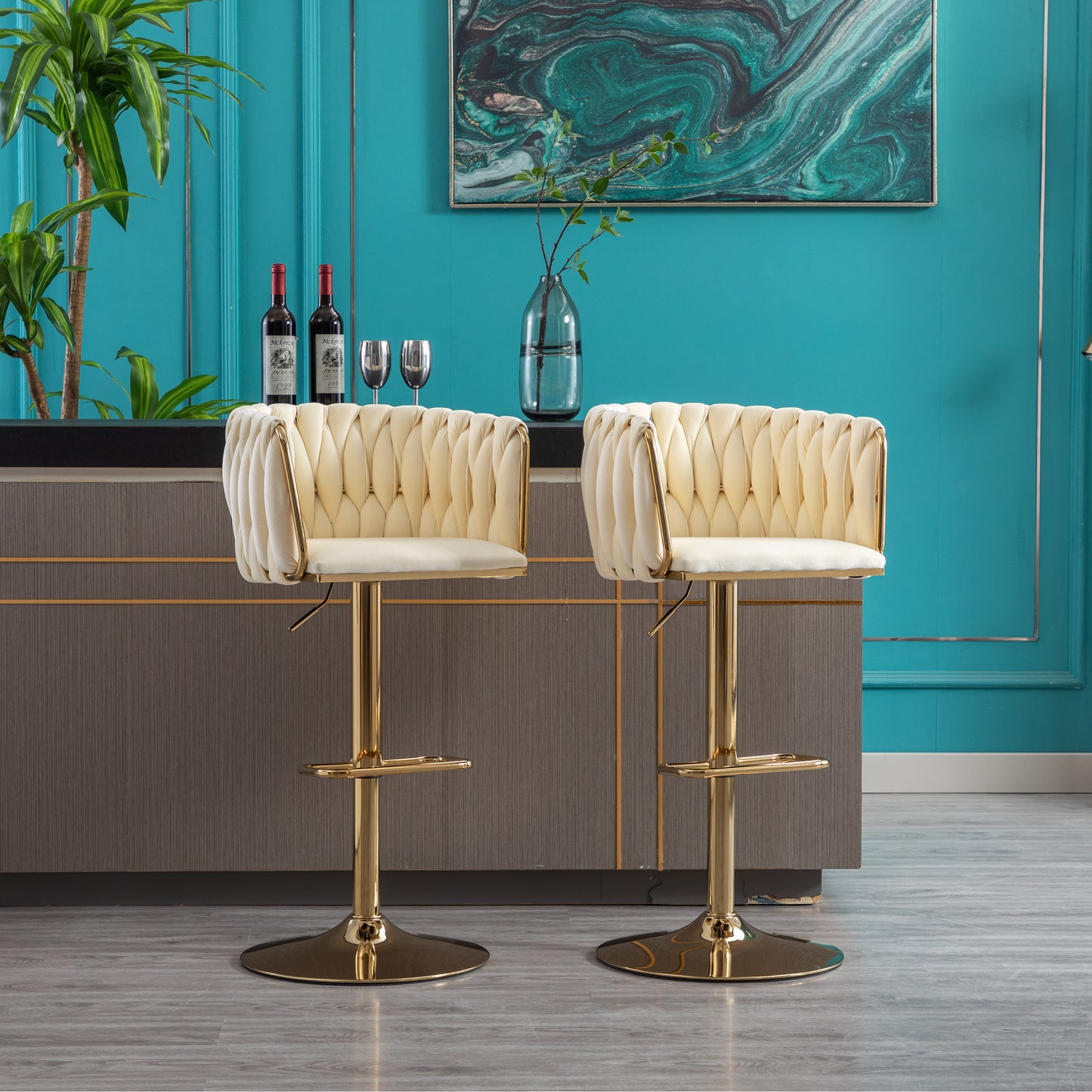 Ivory Bar Stools Set of 2 - Modern Metal Bar Chairs