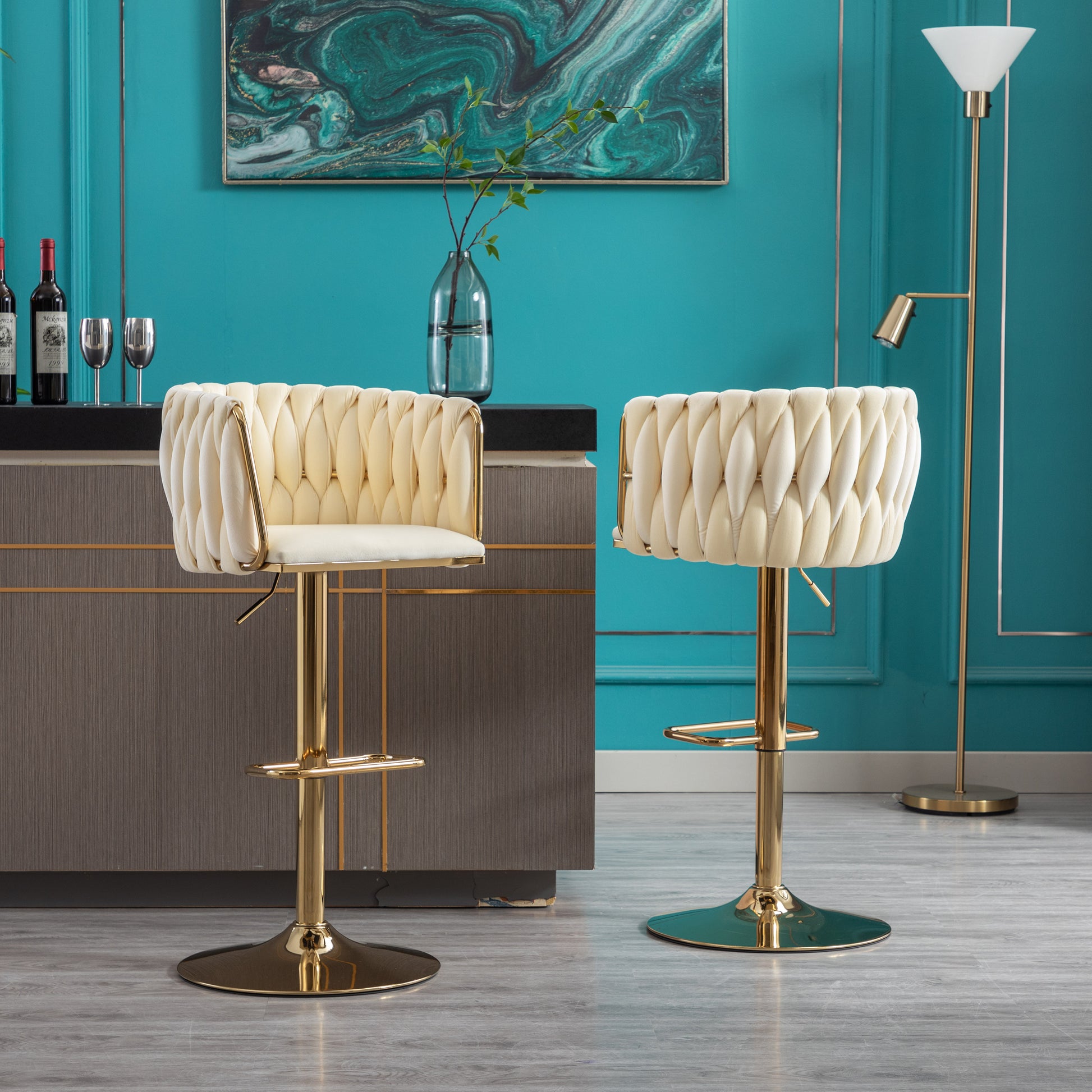 Ivory Bar Stools Set of 2 - Modern Metal Bar Chairs