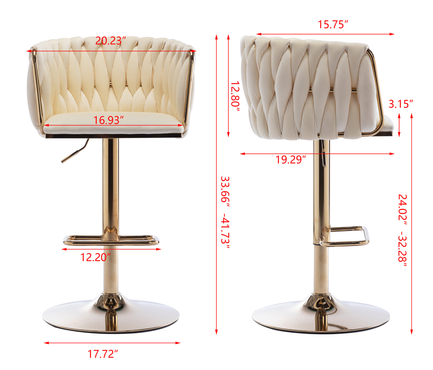 Ivory Bar Stools Set of 2 - Modern Metal Bar Chairs