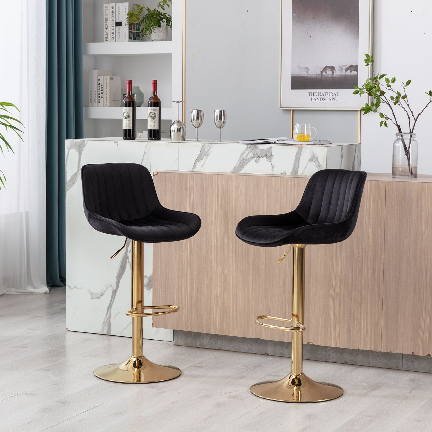 Modern Black Dining Chair Set with Swivel Base for Kitchen Seating